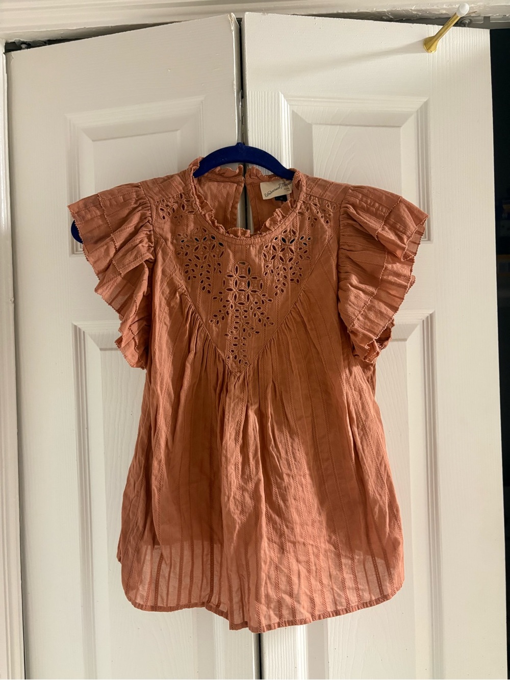 Universal Thread Peach Eyelet Flutter Sleeve Top
